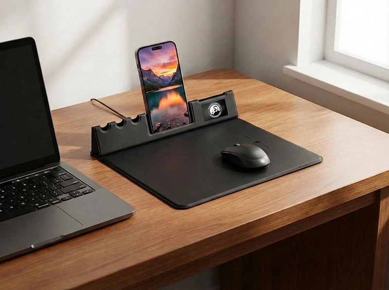 Mouse Pad with Wireless Charging & Light-Up Logo
