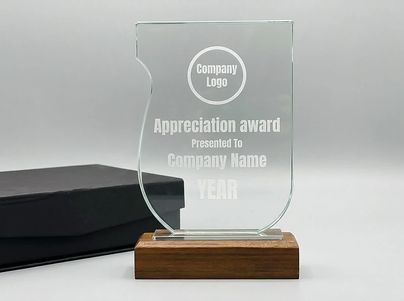 Crystal Glass Award With Wooden Base