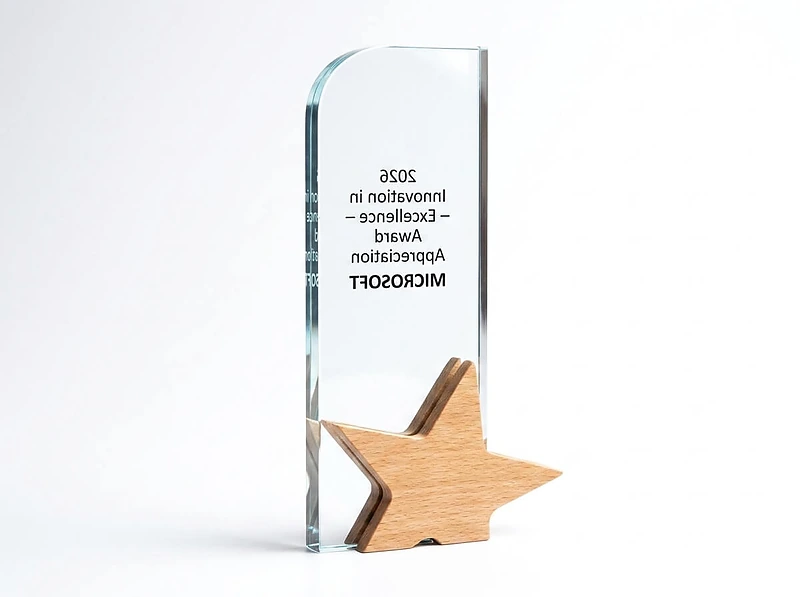 Crystal Award With Wooden Star Base