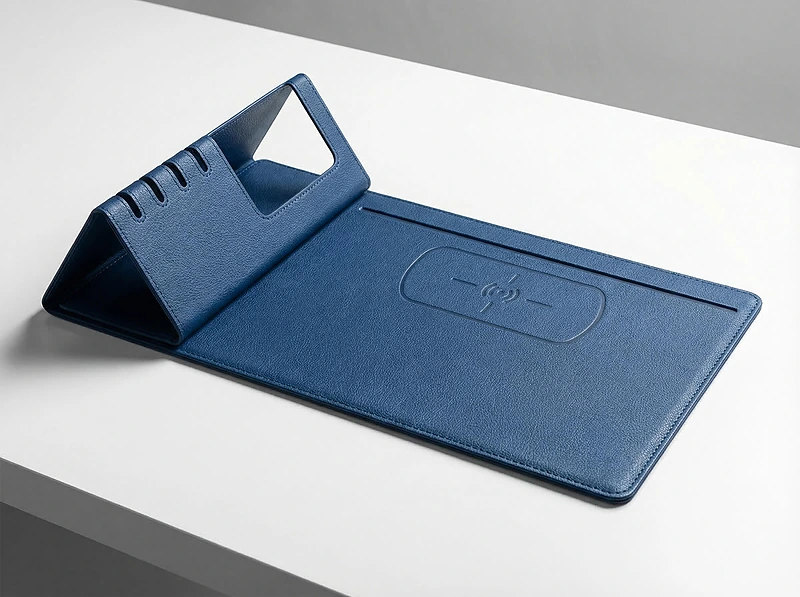 10W Fast Charging Wireless Mouse Pad with Bamboo Desktop Organizer