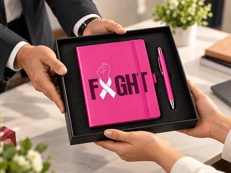 Breast Cancer Awareness Pink Notebook & Stylus Pen Giftset in UAE
