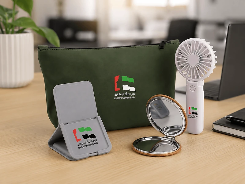 Pouch, Portable Fan, Hand Mirror & Phone Stand Set in UAE