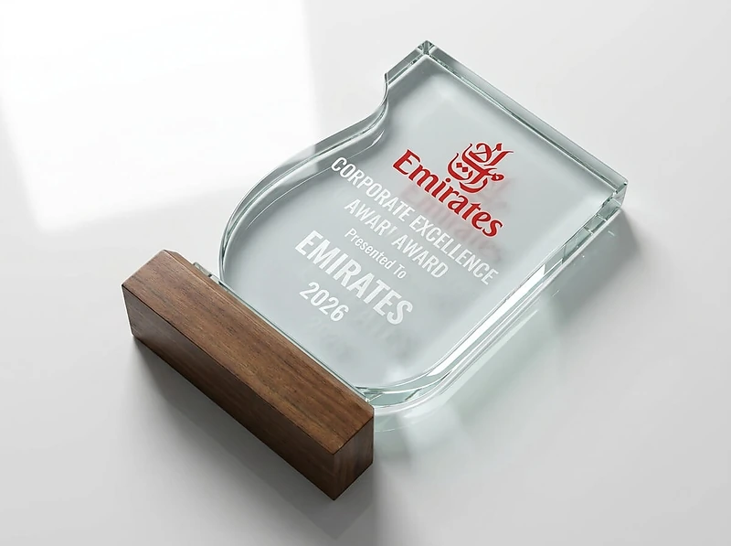 Crystal Glass Award With Wooden Base