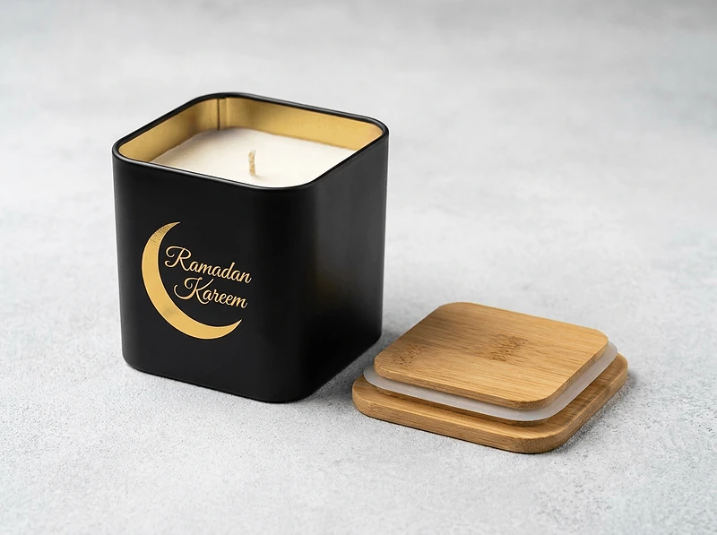 Scented Candle in Square Glass Jar with Bamboo Lid