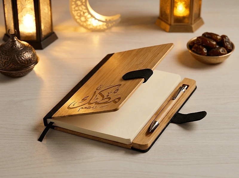 A5 Size Bamboo and RPET Notebook with Bamboo Pen and Pen holder