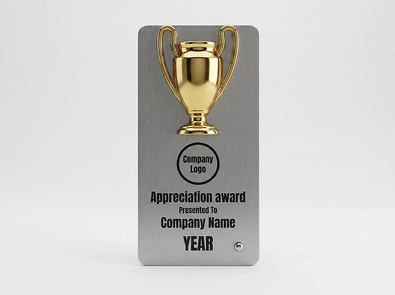 metal trophy with a Metal cup shape on the top