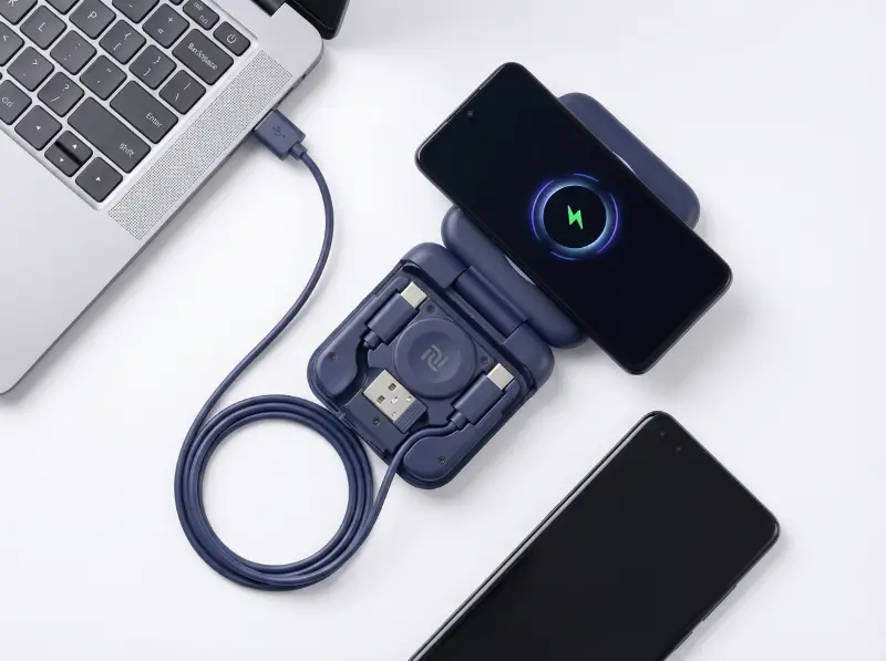 Foldable Wireless Charger And Multicable Set
