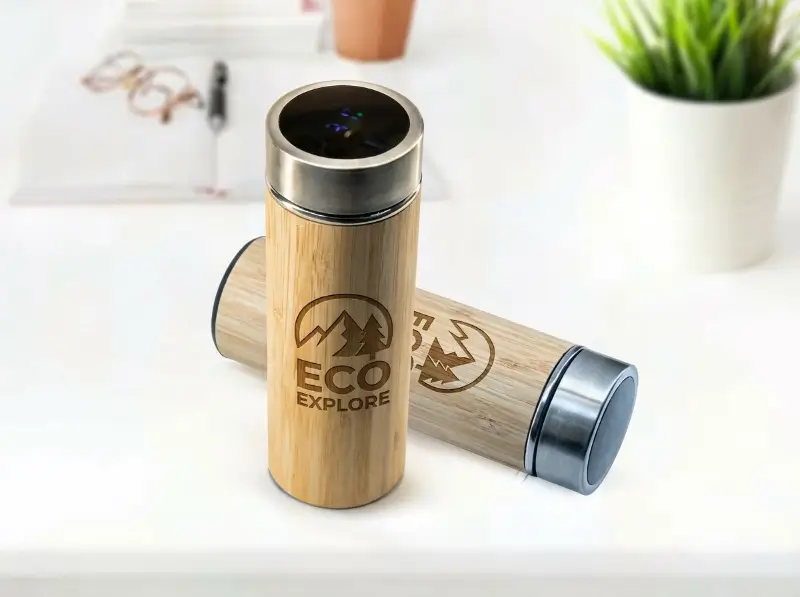 Bamboo Thermos Bottle with Digital Temperature Display – 500 ml