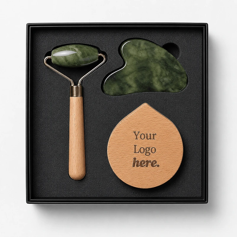 Jade Face Roller, Guasha and Mirror Set