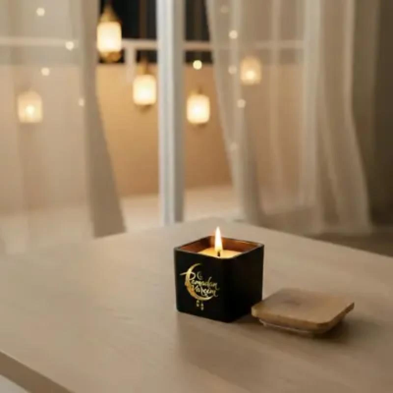 Scented Candle in Square Glass Jar with Bamboo Lid