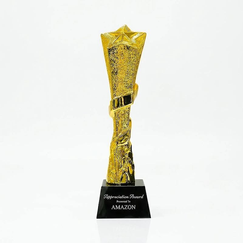 Award Trophy Star Slanted Full Gold with Black Base