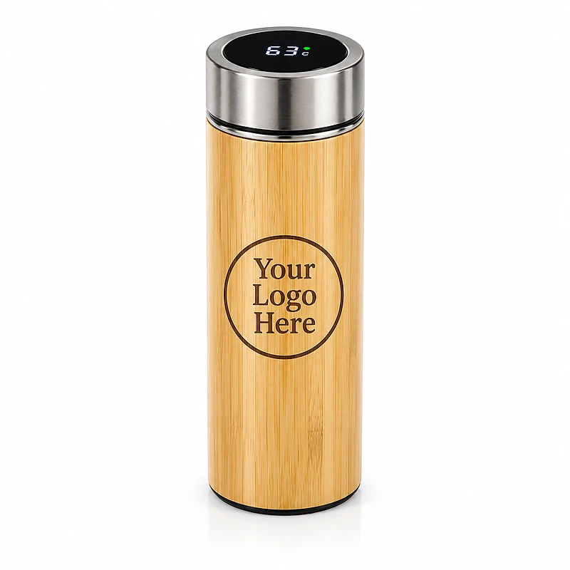 Bamboo Thermos Bottle with Digital Temperature Display – 500 ml