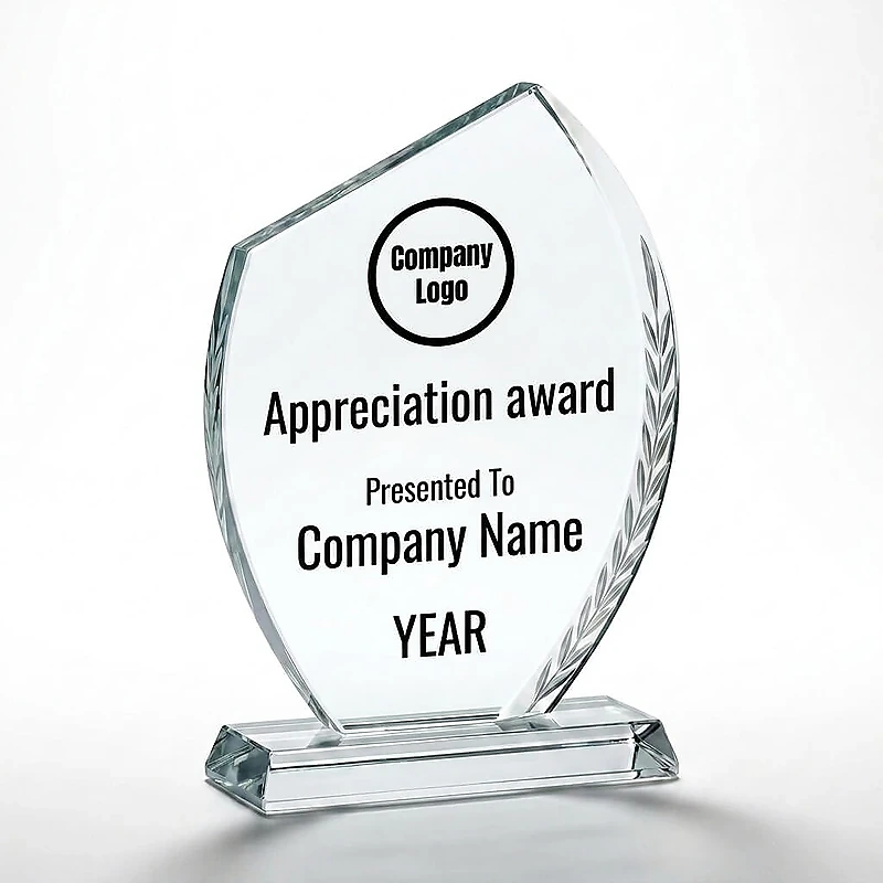 Crystal Awards with Engraved Leaf Design