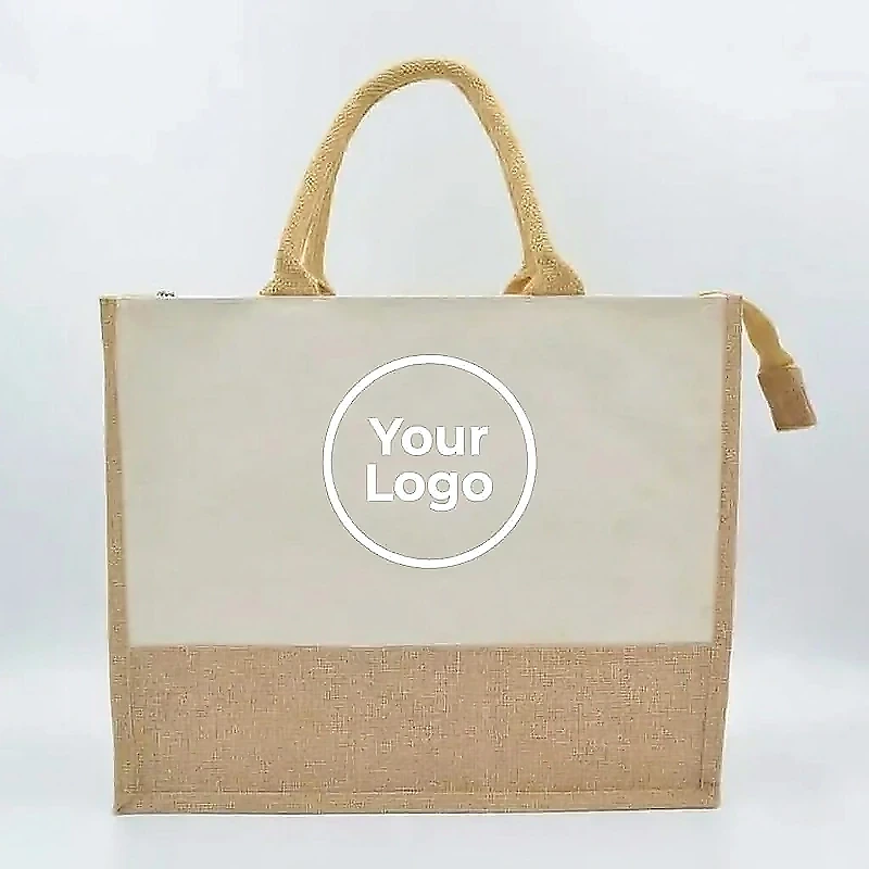 Jute And Canvas Bag with Zipper