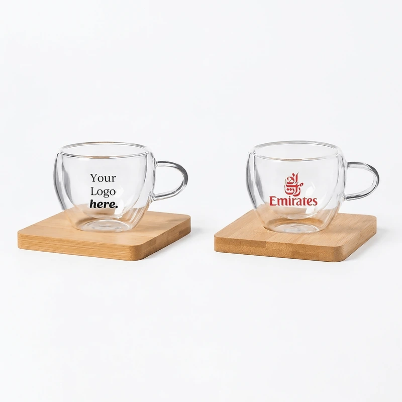 Set of 2 Expresso Cup with Bamboo Coaster