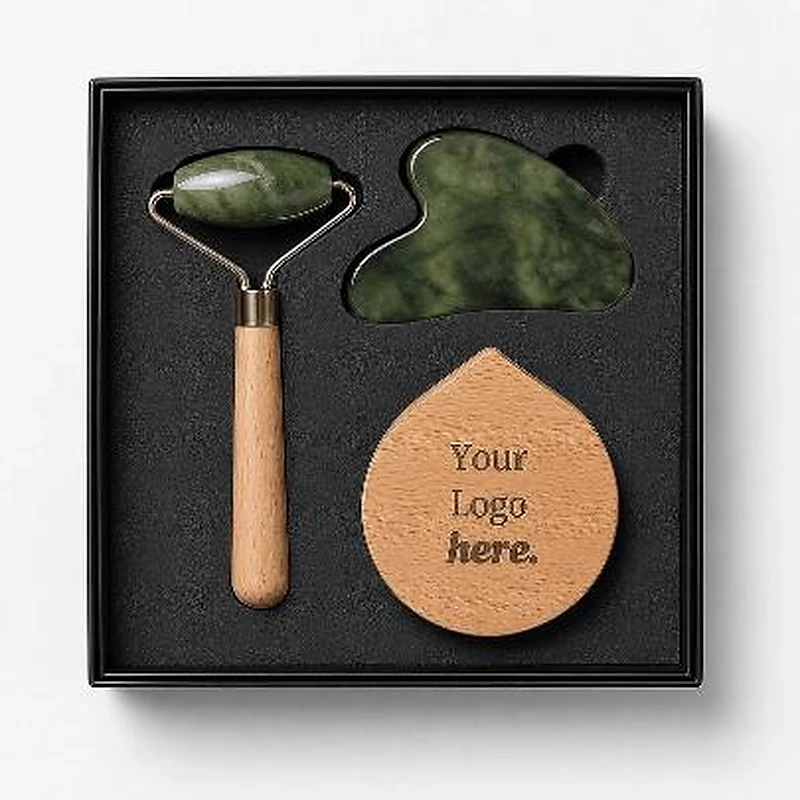 Jade Face Roller, Guasha and Mirror Set