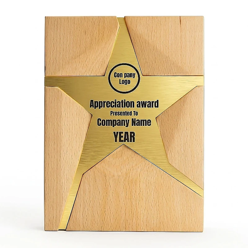 Wooden Trophy With Metal Star