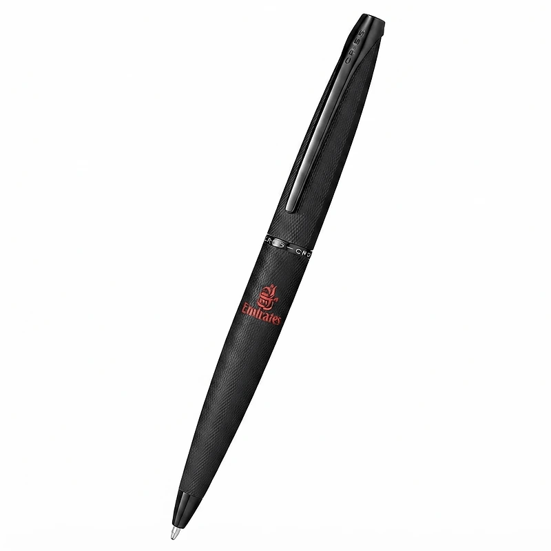 Cross ATX® Brushed Black with Machine-Turned Diamond Pattern Engraving with Polished Black PVD Appointments Ballpoint Pen (Blue Ink)