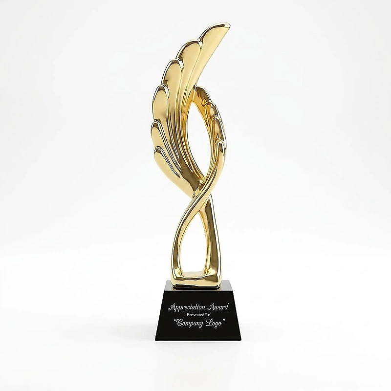 Award Trophy Feather Shape Full Gold with Black Base