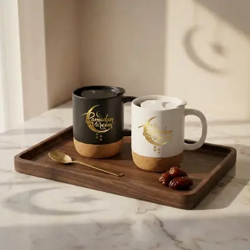 Ceramic Mugs with Lid and Cork Base