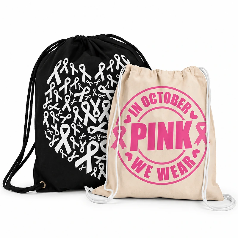 Breast Cancer Awareness Cotton Drawstring Bags