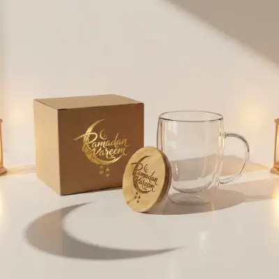 Double-walled glass travel cup with bamboo lid