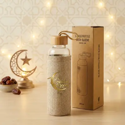Glass Bottle with Bamboo Lid & Eco-Friendly Sleeve – 500 ml