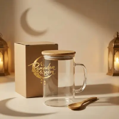 Glass cup with bamboo lid & Spoon