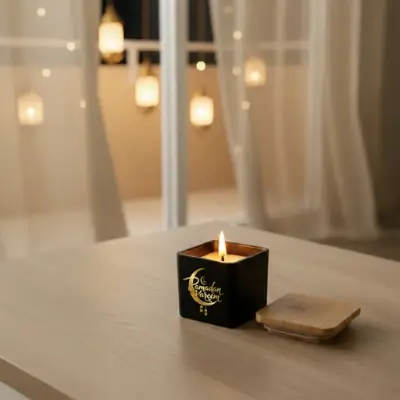 Scented Candle in Square Glass Jar with Bamboo Lid