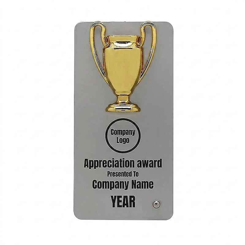metal trophy with a Metal cup shape on the top