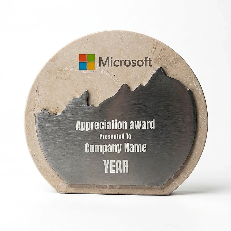 White Stone Plaque Award With Metal Plate