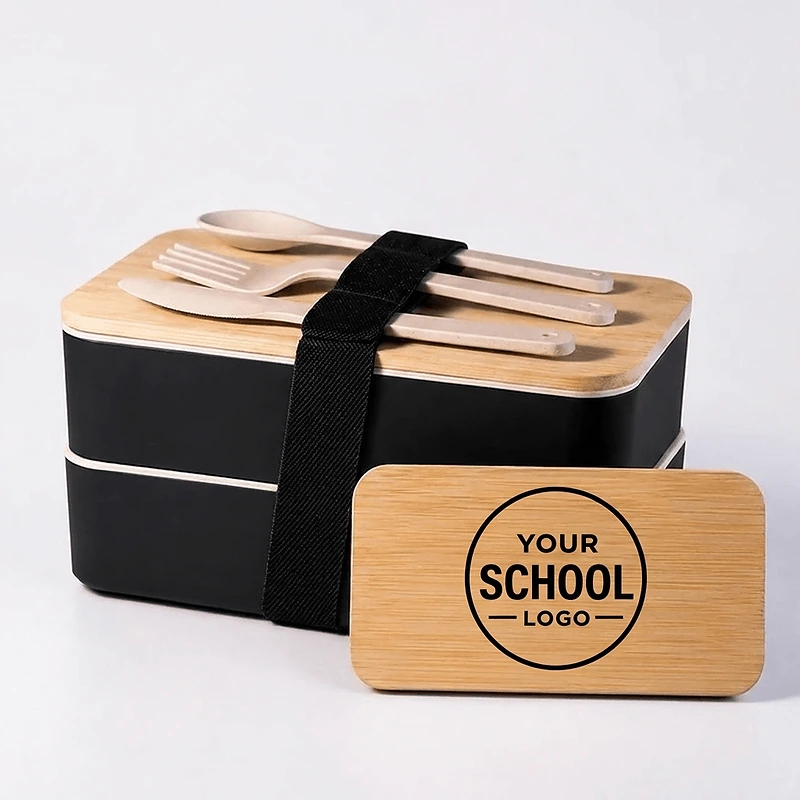 Wheat Straw Double Lunchbox with Bamboo Lid