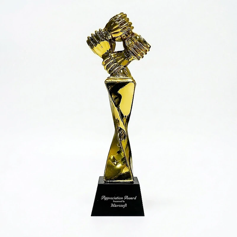 Award Trophy Hand Holding full gold with black base