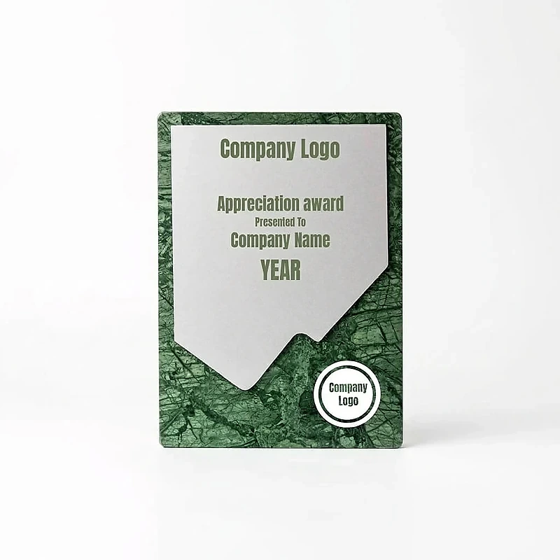 Green Stone Plaque Award with Metal Plate