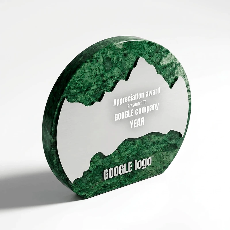 Green Stone Round Plaque Award With Metal Plate