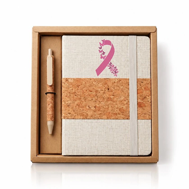 Breast Cancer Awareness Cork + RPET Notebook Pen Set