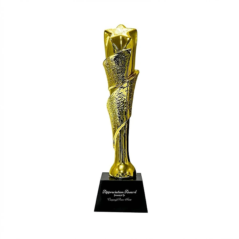 Award Trophy Star Vertical Full Gold with Black Base