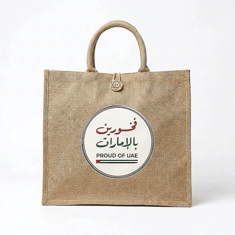 Jute Tote Bag With Button Closure – Proud of UAE Edition