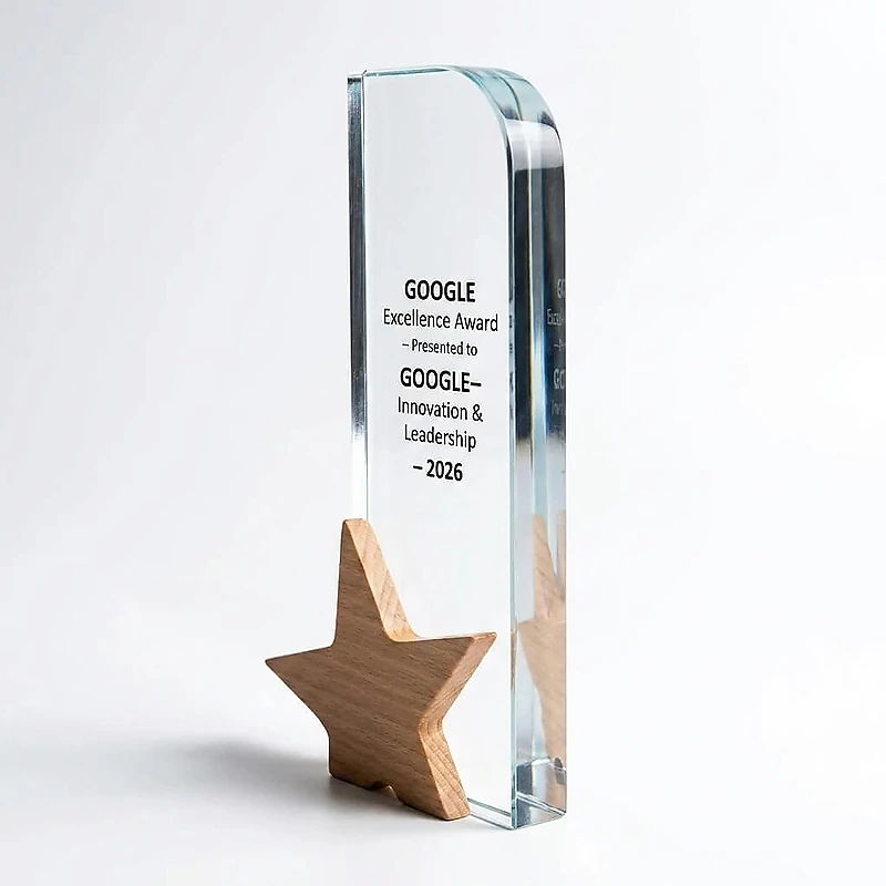 Crystal Award With Wooden Star Base